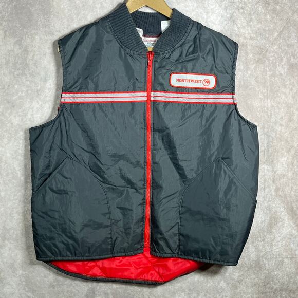 Northwest Quilted Vest Jacket Mens Size Large Black Zip Up Employee Pockets Work - Picture 1 of 12